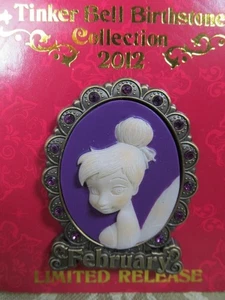 LR Older Disney pin Tinker Bell Cameo February Birthstone Amethyst Frame - Picture 1 of 2