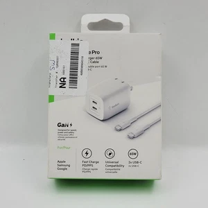 Belkin BoostCharge Pro 65W Dual Port USB-C GaN Wall Charger - Photo 1 sur 4