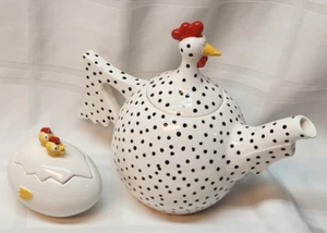 Dept.56 Hand Painted 1988 Winged Chicken Teapot- Mcnutt’s Polka Dot Ceramic EUC - Picture 1 of 14
