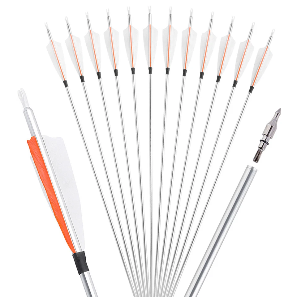 30" Archery Aluminum Arrows 4" Turkey Feathers SP500 Hunting Practice - Image 1 of 4