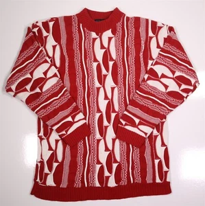 Coogi Australia Vintage Red/White 3d Knit Woven Cotton Crewneck Sweater Men's S - Picture 1 of 6