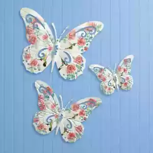 Set of 3 Rose Butterfly Indoor/Outdoor Metal Wall Art Sculptures - Picture 1 of 1
