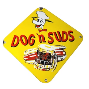 Vintage Dog n Suds Sign - Root Beer Gas Service Station Fast Food Porcelain Sign - Picture 1 of 15