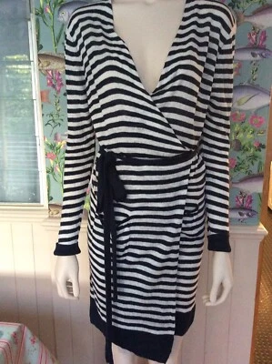 Ronit Zilkha 100% Linen Ladies Navy/white Wrap Cardigan Size M/L - Image 1 of 4