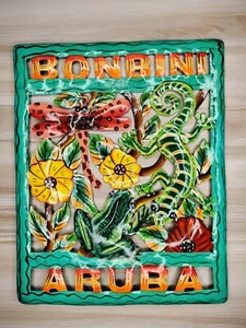 Decorazione parete isola tropicale Tiki 15” vintage metallo dipinto colorato taglio a mano - Foto 1 di 9