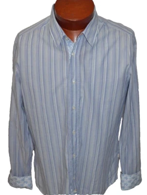 Hugo Boss Men's Shirt Large Blue Striped Floral Flip Cuff - Image 1 of 4