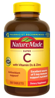 Nature Made Super C 200 Comprimidos Exp 01/27 con Vitamina D3, A y Zinc Apoyo Inmunológico Foto 1 de 4