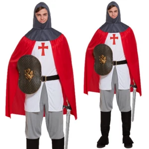 ADULT MENS KNIGHT ST GEORGE MEDIEVAL ENGLISH CRUSADER FANCY DRESS COSTUME - Picture 1 of 2