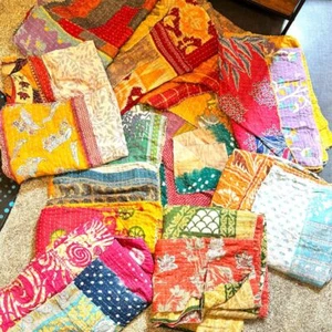 10 Pcs Wholesale Lot Throw Blanket Kantha Quilt Indian Vintage Cotton Bedspreads - Picture 1 of 6