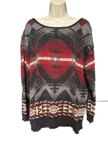 Ralph Lauren Denim And Supply Size L Sweater Women Aztec Southwestern Gray Red - Picture 1 of 7