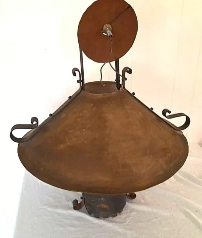 ANTIQUE Wrought Iron & Copper ARTS & CRAFTS Hanging Lantern Light Needs Rewiring Cover