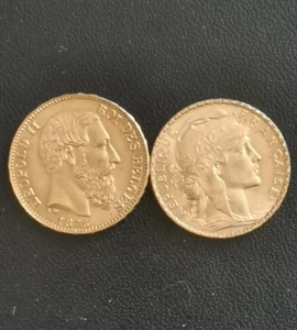 lot 20 Francs or ♦ Belgique leopold II 1875 et coq France 1907 SUPERBE - Imagen 1 de 2