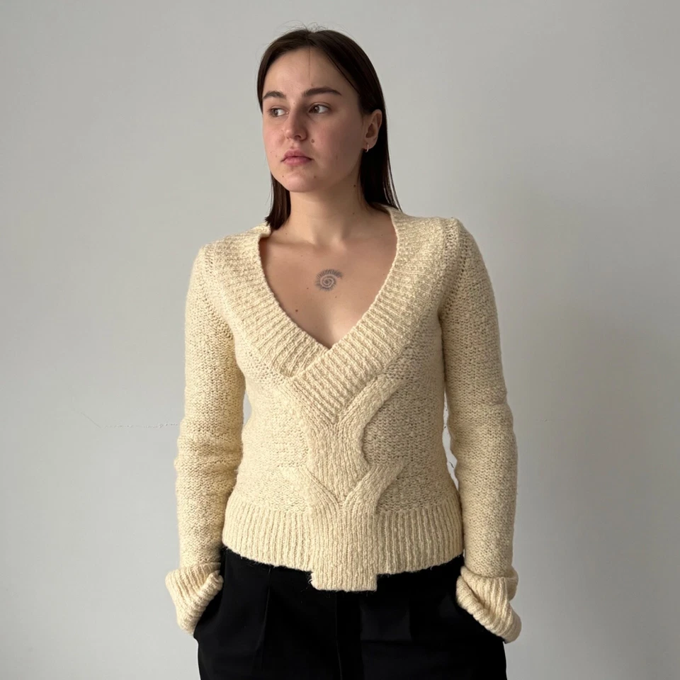 Suéter vintage Diesel para mujer tejido de lana crema cuello en V talla M, Y2K / Avant Garde Foto 1 de 4