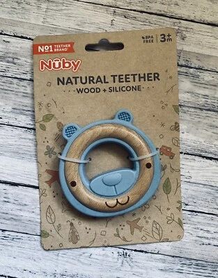Nuby Natural Wood And Silicone Teether BPA Free 3+ months Bear - Image 1 of 2