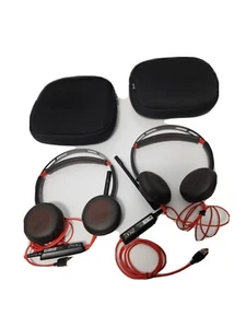 2 Plantronics C5220T Poly Wired Headset W/ C5200 USB In-Line Controller & Case - Picture 1 of 4