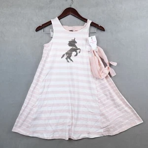 NWT Tommy Bahama Dress Girl Sz 8 Striped Sleeveless Pink Sequin Unicorn Headband - Picture 1 of 5
