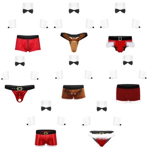 Men Waiter Lingerie Set Bowtie Christmas Cosplay Underwear Santa Thong G-String - Picture 1 of 58