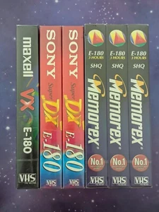 6 cintas VHS Sony Memorex Maxell en blanco selladas nuevas 3 horas E-180 - Imagen 1 de 12