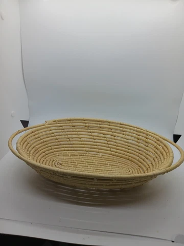 13" Oval Coiled Basket W/ Handles 8.5" Wide Cover