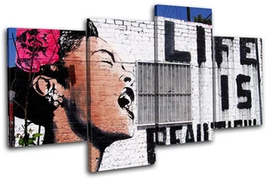 Life is Beautiful Banksy Street MULTI TELA parete arte foto stampa - Foto 1 di 1