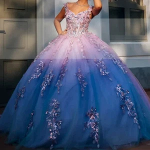 Princess Quinceanera Dresses 3D Flower Sweet 15 Birthday Party Floor Length - Picture 1 of 7