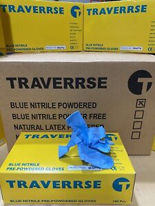 BOX/100 PC BLUE NITRILE PRE-POWDERED DISPOSABLE GLOVES LATEX FREE S, M, SIZES