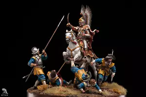 Polish winged hussar chases of swedish pikemen 54mm Painted Toy Soldier | Art - Picture 1 of 7
