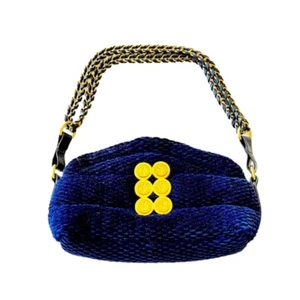 Kooreloo Rich Blue Velour Mini Bag Black Leather Trim Chain Strap Luxury Purse - Picture 1 of 14