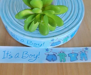 I" (1 YD) Blue "It's a Boy"  Grosgrain Ribbon Baby Shower Ribbon Baby Clothes - Picture 1 of 1