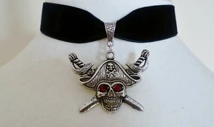 Black Velvet Pirate Tie Choker Gothic Necklace, Halloween Pick your neck size - Picture 1 of 2