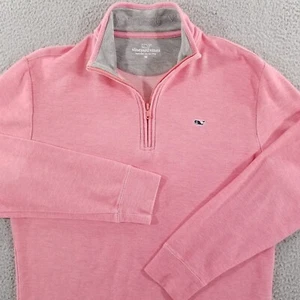 Vineyard Vines Pullover Medium Pink Saltwater 1/4 Zip Pique Knit Pima Cotton - Picture 1 of 14