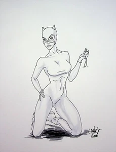 CATWOMAN DC Comics JONATHAN CARRILLO Signed Hand Penciled Pin-Up 8.5"x11"  - Picture 1 of 3