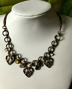 Vintage Brown Metal Glass Beads Crystal Necklace/Pendant 1980' Jablonex - Picture 1 of 4
