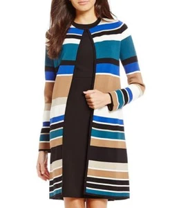 New Calvin Klein Women's Engineered Stripe Textured Knit Open Front Cardigan S - Picture 1 of 4
