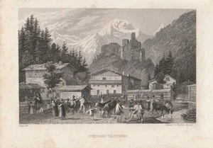 c1850 Burg Taufers Südtirol Italien Italia Ortsansicht 19.Jh Stahlstich-Ansicht - Imagen 1 de 1