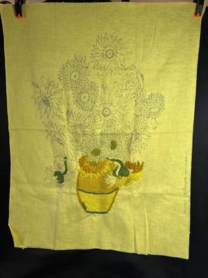 Girasoles Van Gogh vintage INCOMPLETOS SIN HILO NI HILO bordado crewel Foto 1 de 2