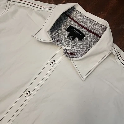 Camisa Western Para Hombre De Colección Atención Blanca Negra Borde Abotonada Manga Larga L Foto 1 de 4