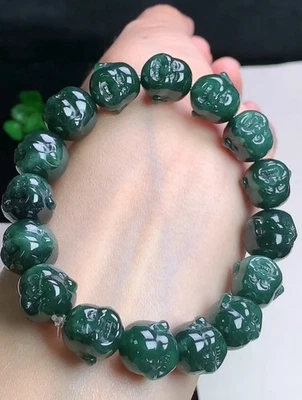 Brazalete Brazalete Grado A Azul Helado Verde Jadeíta Jade Buda Cuentas 1201 Foto 1 de 4