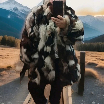 Traumhafte BUNTE Blaufuchsjacke Pelz pelzjacke rot grau braun Blaufuchs - Bild 1 von 4