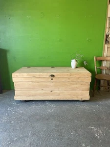X Large Vintage Stripped Pine Chest, Trunk, Ottoman, Blanket Box, Coffee Table - Picture 1 of 24