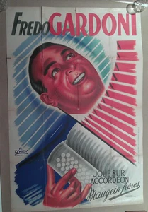 *VINTAGE 1940s FREDO GARDONI FRENCH ACCORDION LARGE MUSIC PROMO POSTER* - Picture 1 of 6