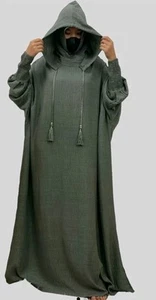 Maxi Vestido Musulmán Con Capucha Caftán Mujeres Abaya Árabe Informal Oración BurkaRobe M Caqui - Imagen 1 de 14