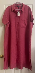 NWT $278 Eileen Fisher Geranium Organic Linen Classic Collar Shirt Dress XL - Picture 1 of 7