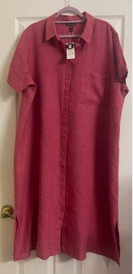 NWT $278 Eileen Fisher Geranium Organic Linen  Classic Collar Shirt Dress XL - Image 1 of 4