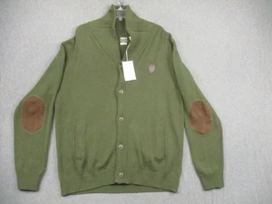 Parish-N Sweater Mens 3XL Green Button Cardigan Elbow Patch Shield Logo Casual - Picture 1 of 12