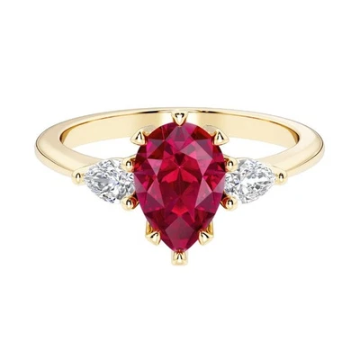 14k Gold 1.75 Ct Pear Lab Grown Ruby & Diamond Ring for Women - Image 1 of 4