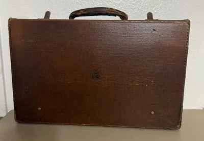 1952 ERII/ Brown Leather Suitcase Tan Suitcase Travel Case 16” L X 10” T X 4”W - Image 1 of 4