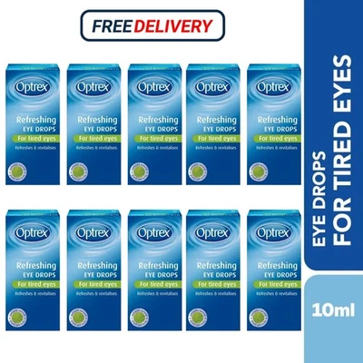 10x OPTREX Erfrischende Augentropfen lindern müde & gereizte Augen beruhigen ...