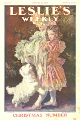 圣诞封面(仅限)- 年轻女孩 - 大型娃娃 - 狗 - P. J. Monahan 制作 - 1908 年 — 第 1/2 张图片