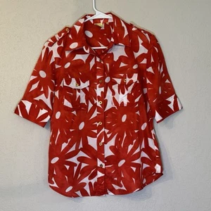 Vintage Craig Taylor Womens Top L Orange Floral Silk Classic Preppy Gold Buttons - Picture 1 of 10